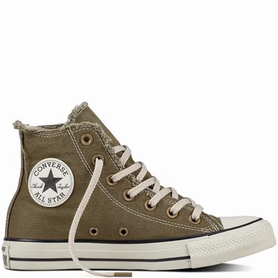 Converse Chuck Taylor All Star Denim Washed High Tops Womens - Olive/Silver Shoes (768NFBPT)